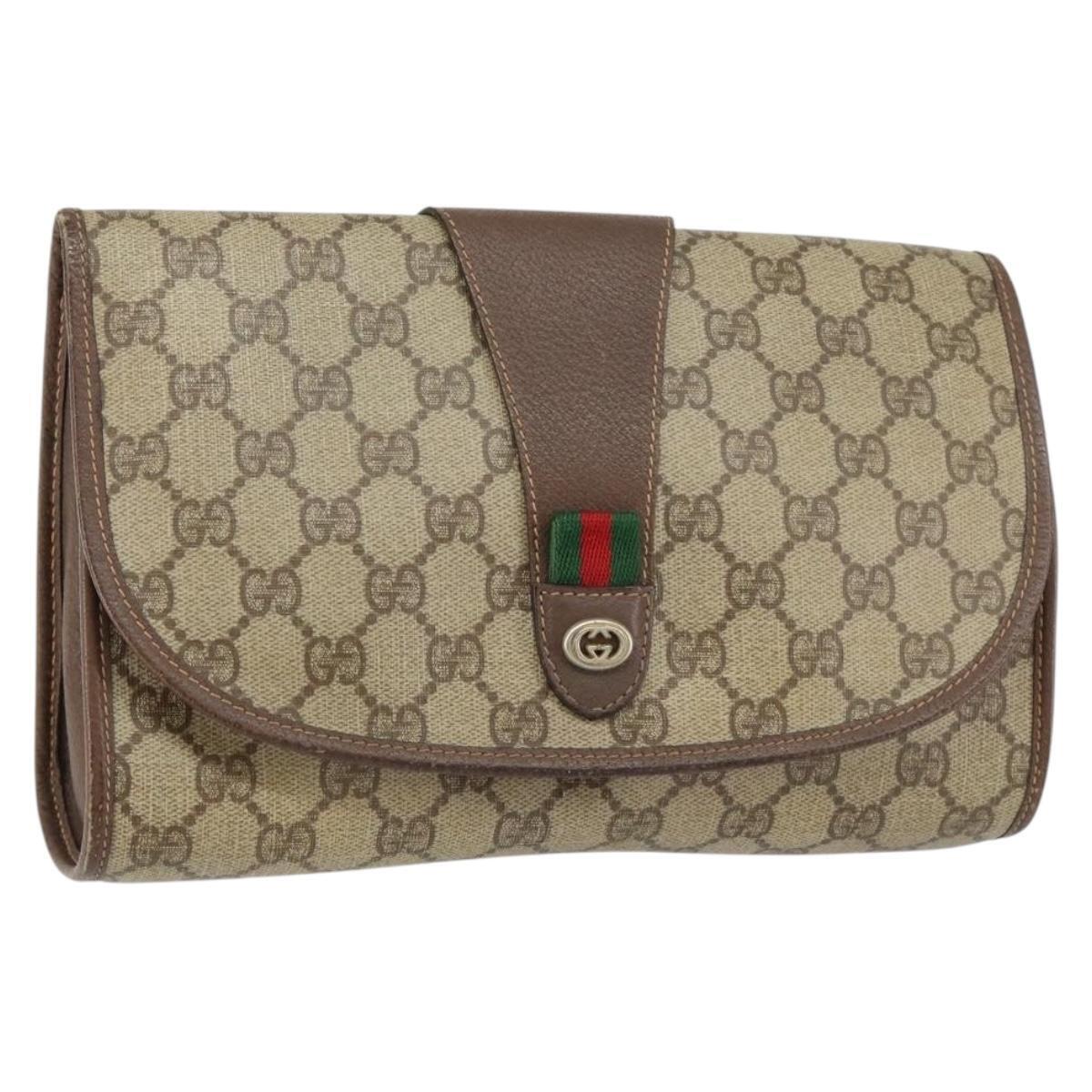 Gucci Gg Supreme Web Sherry Line Bag Pvc Beige Gold 156 01 030 Auth 154433